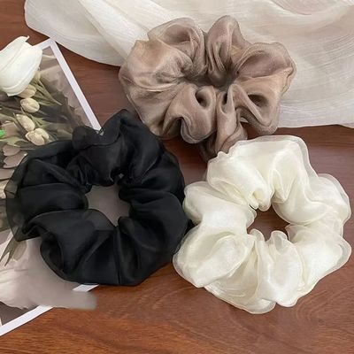 Elegant Women Mesh Scrunchies Black Beige Khaki Hair Rope Ha