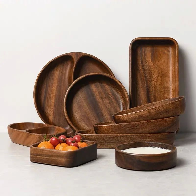 Simple Solid Wood Tray Divider Dinner Plate Japanese Fruit P