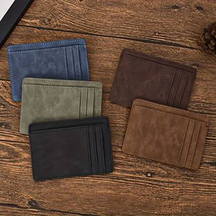 Simple Men Women Leather Card Holder Ultra-Thin Mini Short W