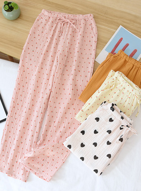 Spring Women Sleep Shorts Cotton Crepe Pajamas Pants Printin