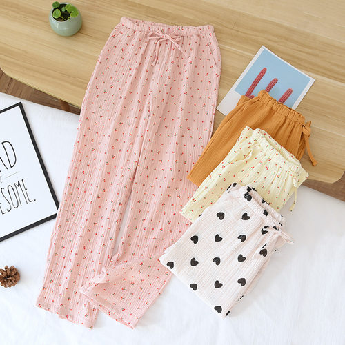 Spring Women Sleep Shorts Cotton Crepe Pajamas Pants Printin