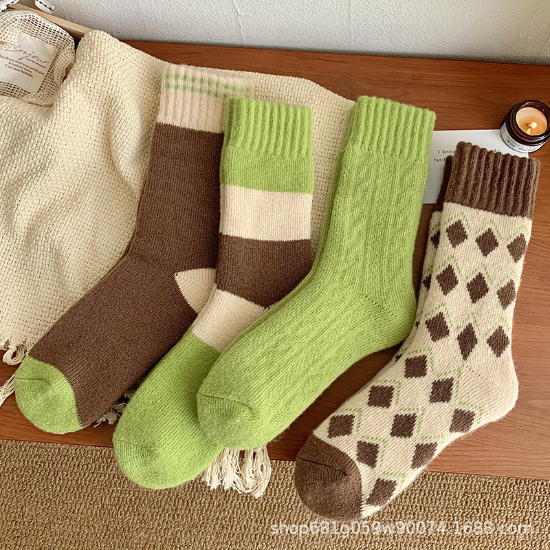 Wool socks with thickened fleece and warm midsole socks