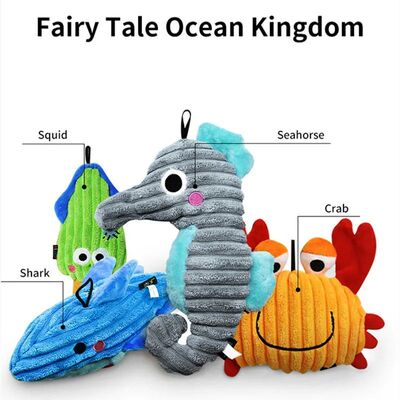 Plush Dog Toy Tropical Sea Series Squid/Seahorse/Shark/ Crab
