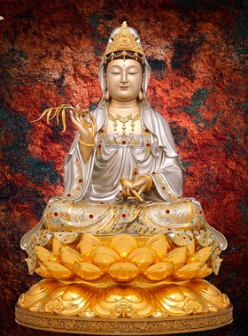 观音佛像观世音菩萨家用款供奉南海普陀山纯全铜像东来紫娑婆三圣