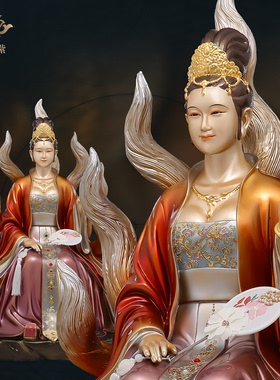 东来紫九尾娘娘九姑娘九公子九尾白狐青丘女神家用供奉京铜铜摆件
