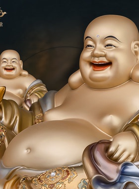 黄铜拿元宝笑佛弥勒摆件寺庙家用供奉招财创意工艺品装饰京铜摆件