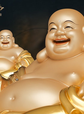 黄铜拿元宝笑佛弥勒摆件寺庙家用供奉招财创意工艺品装饰京铜摆件