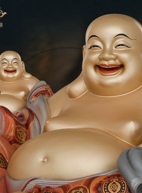 黄铜拿元宝笑佛弥勒摆件寺庙家用供奉招财创意工艺品装饰京铜摆件
