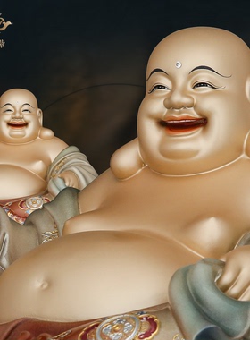 黄铜拿元宝笑佛弥勒摆件寺庙家用供奉招财创意工艺品装饰京铜摆件