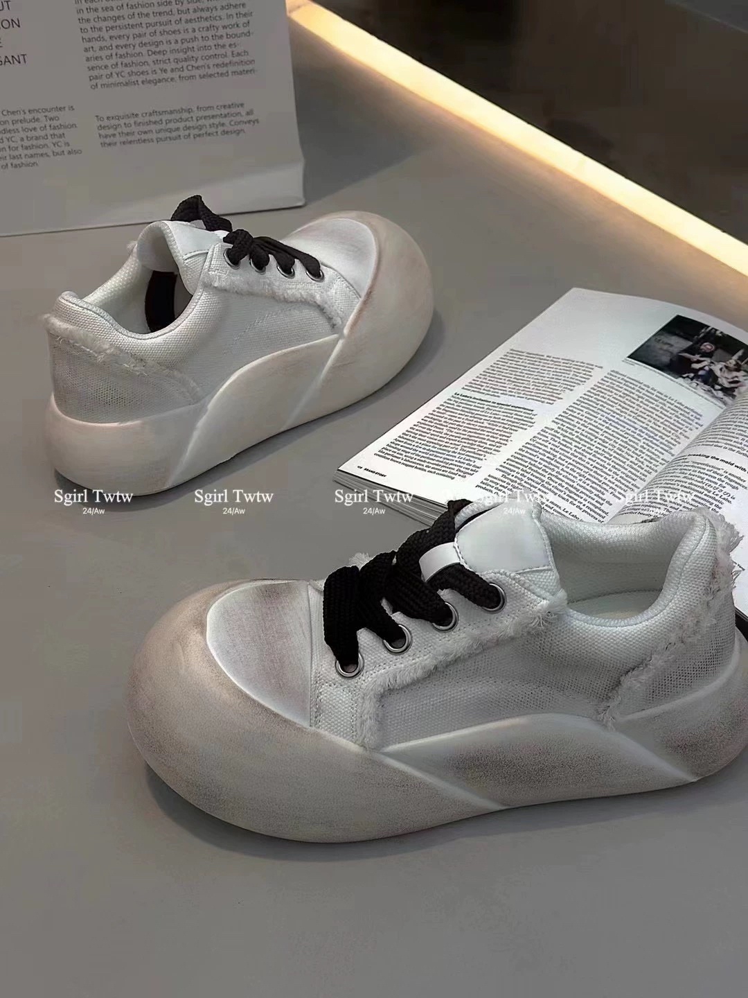 s秋季网红爆款大头面包鞋帆布厚底做旧擦色丑萌脏脏鞋3050