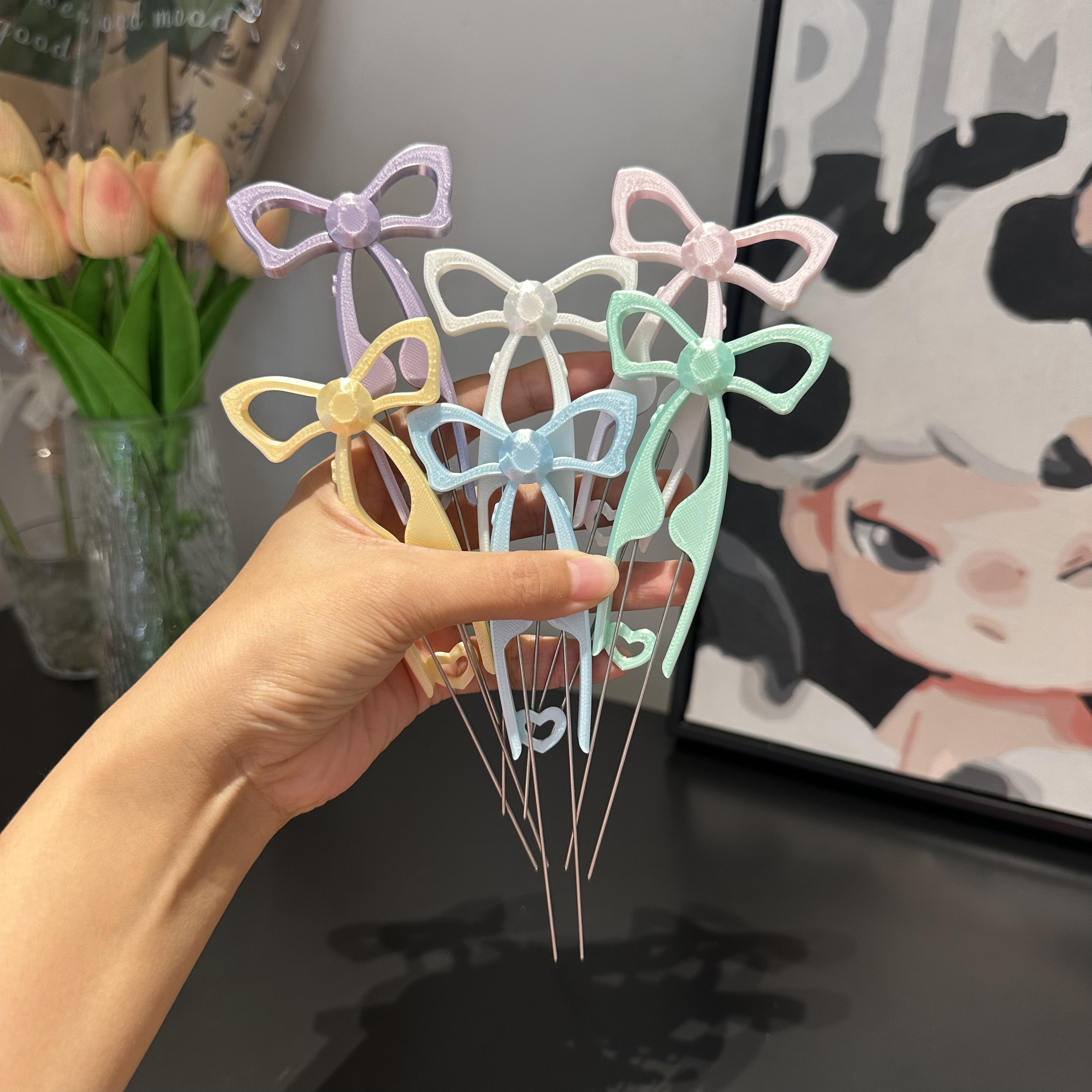 泡芙卷新品蝴蝶结双针镊子