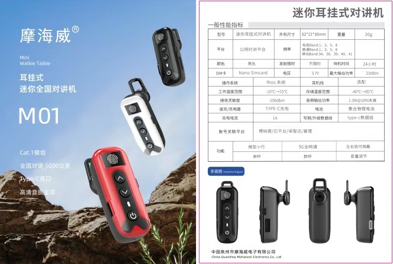 摩海威M01公网耳挂对讲机全国对讲机/儿童对讲机