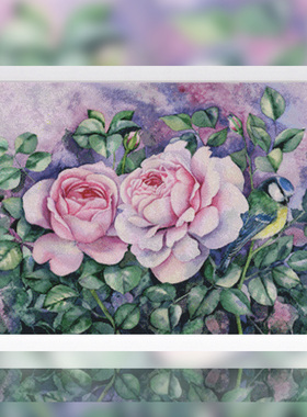 法国DMC十字绣套件 D447-玫瑰与山雀 全针25CT满绣简单新手 满绣