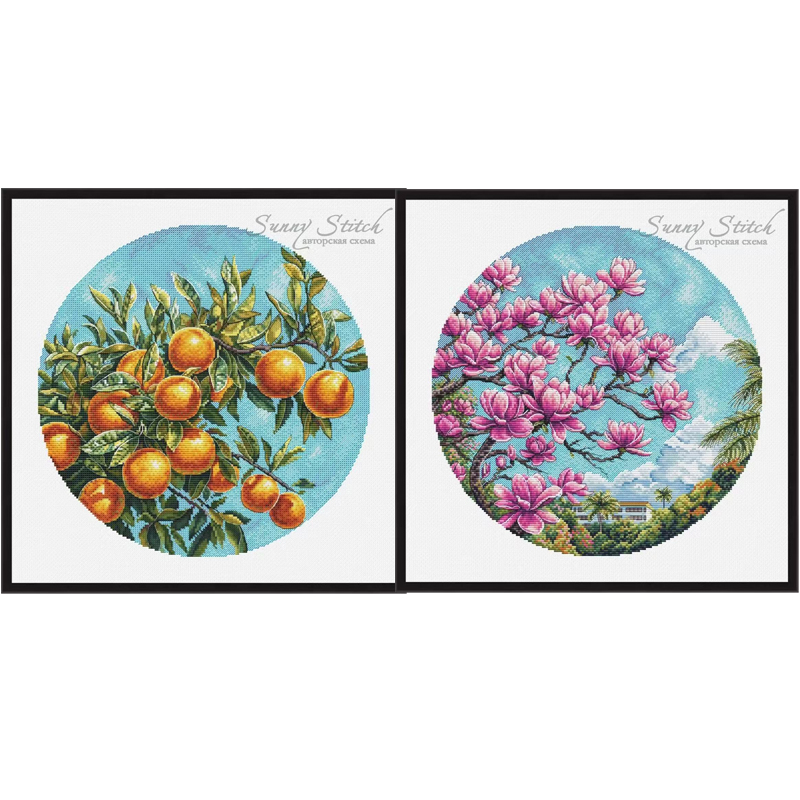 法国DMC十字绣套件水果花卉 圆形风景系列 28CT 装饰画新款图片