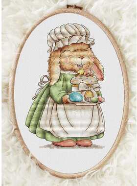 DMC十字绣材料包装饰画 A711复活节兔祖母 印花