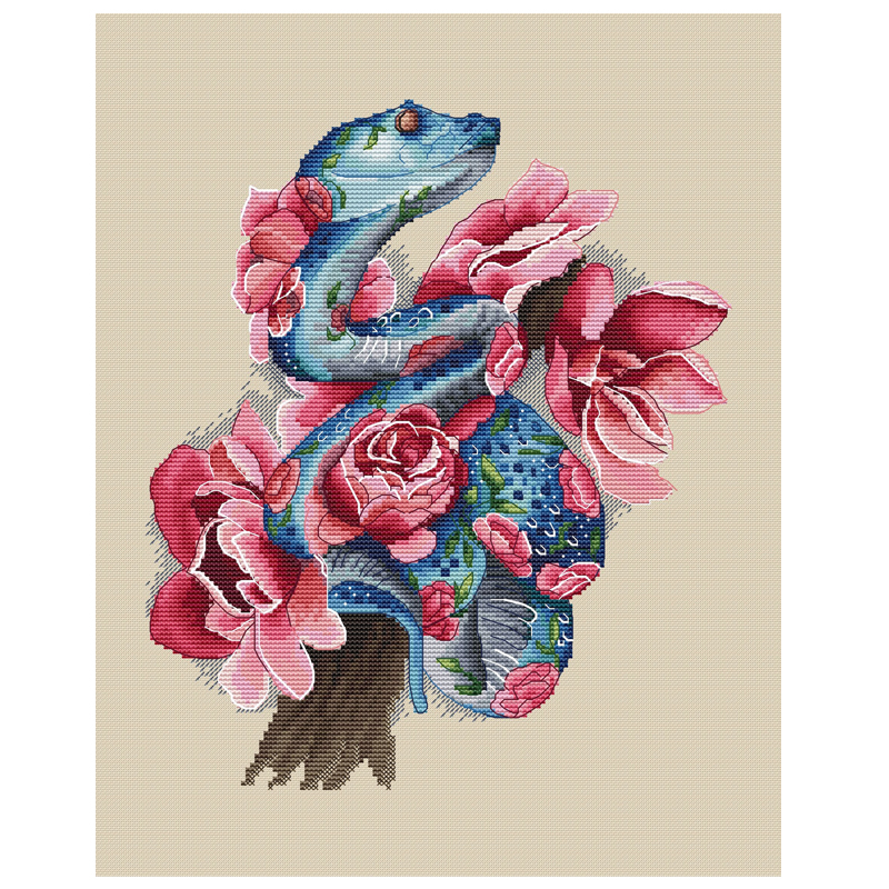 法国DMC十字绣套件卡通动物 A1429花朵蛇 亚麻色棉布 简单