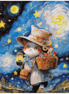 十字绣套件卧室客厅正品DMC绣线配置D140 星空下的猫咪14CT印花