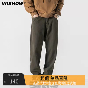 VIISHOW纯棉休闲裤 宽松直筒长裤 男日系复古原宿风潮牌ins百搭工装