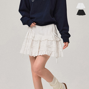 MoodBerry美式学院风白色花边蛋糕裙短裙女秋季松紧腰半身A字裙子