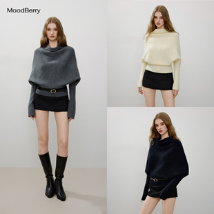 MoodBerry 美式复古蝙蝠袖毛衣女秋冬设计感收腰显瘦套头针织上衣
