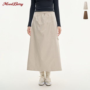 MoodBerry美式复古口袋工装裙女秋冬休闲百搭中长款A字裙半身裙子