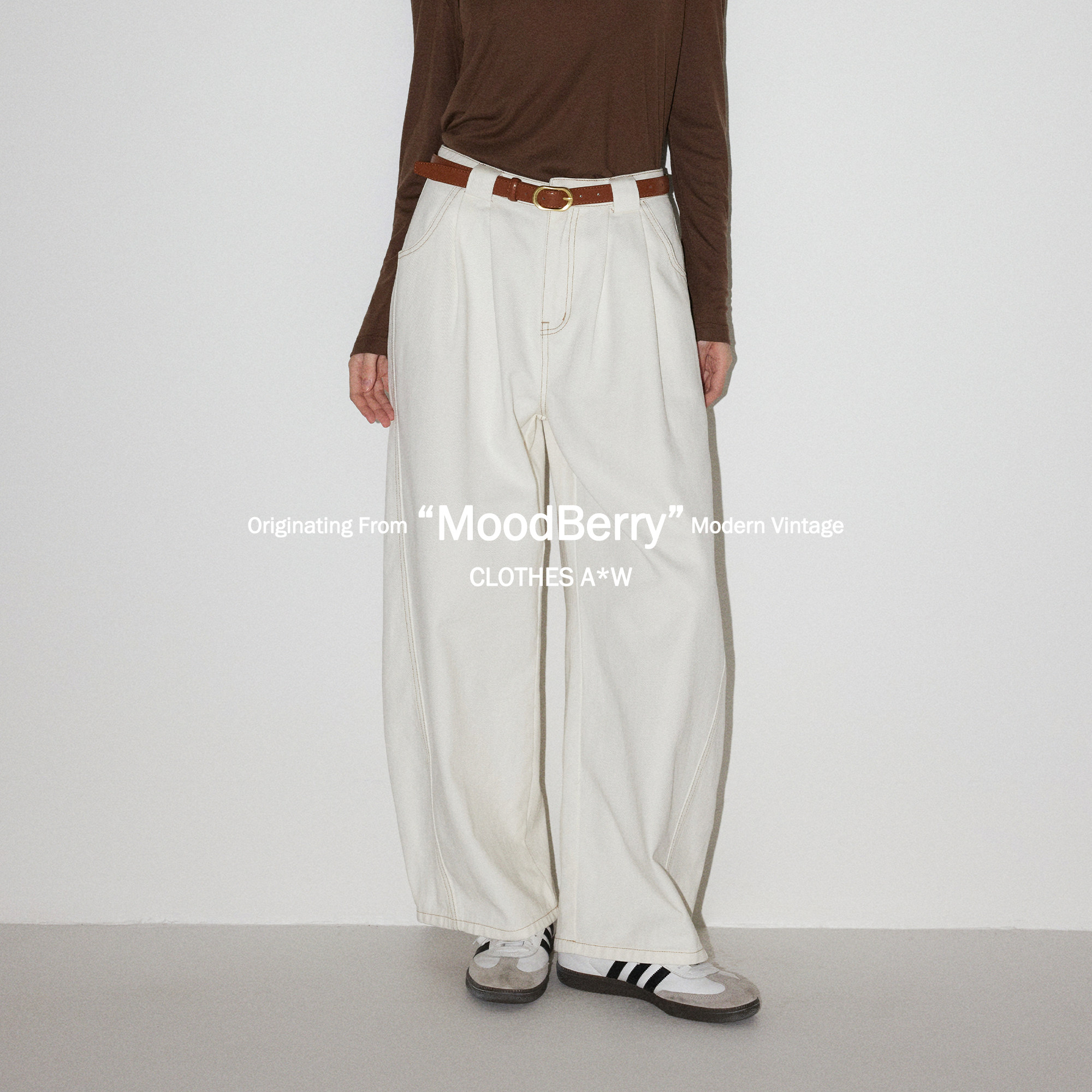 MoodBerry 美式复古宽松白色阔腿牛仔裤女高腰秋冬休闲百搭直筒裤