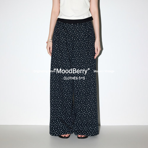 MoodBerry 美式复古碎花休闲阔腿裤女夏季慵懒感高腰显瘦直筒长裤