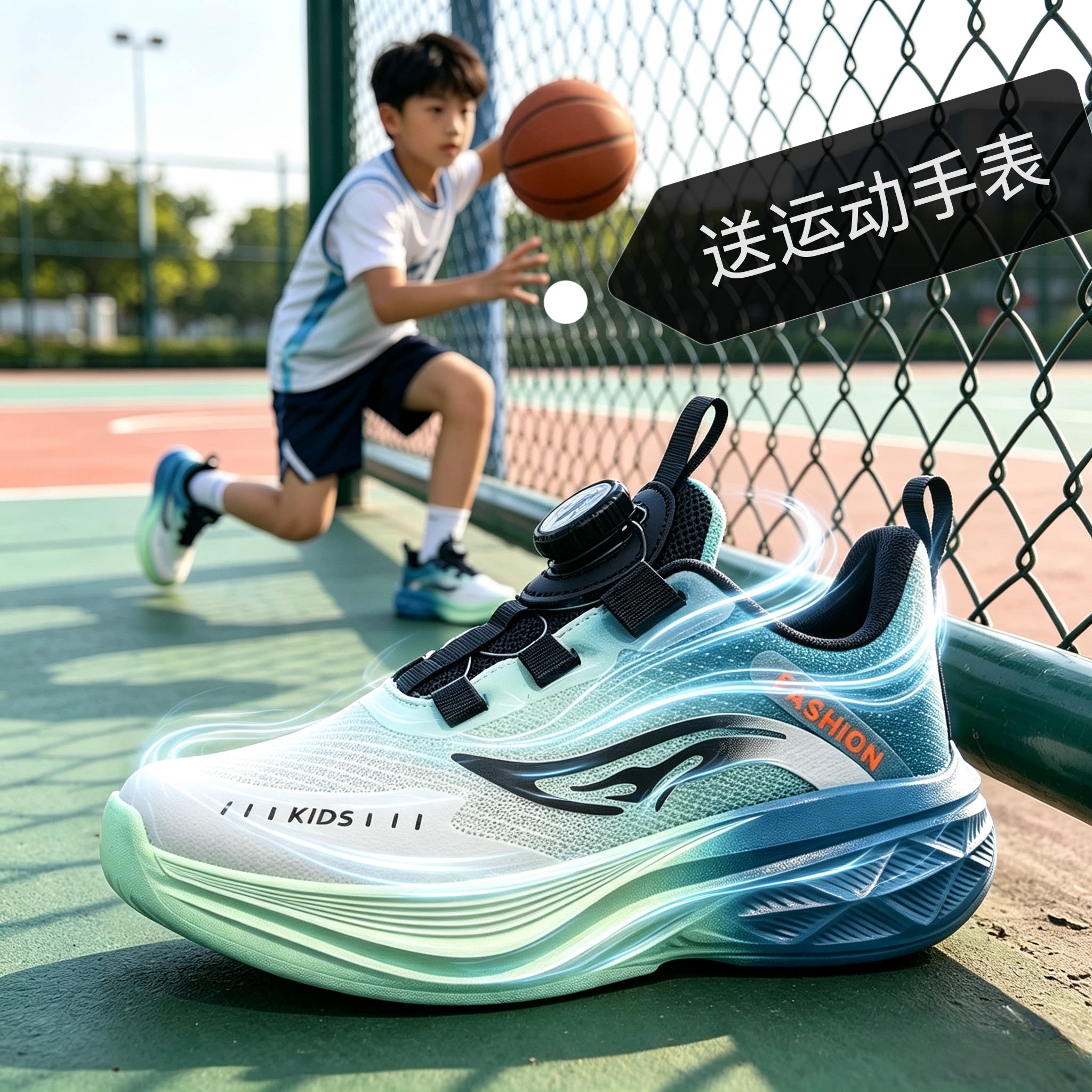 男童鞋子网面透气中大童2026新款夏款男生跑步鞋蓝球鞋男童运动鞋