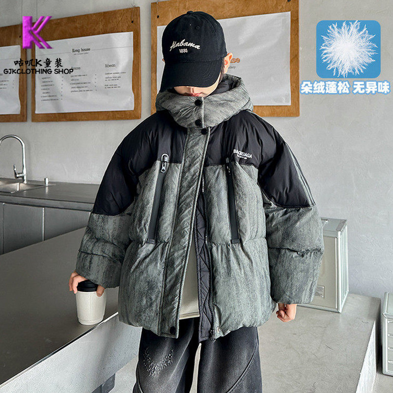 GUJIK男童羽绒服冬季新款2026加厚白鸭绒外套大童运动连帽上衣潮