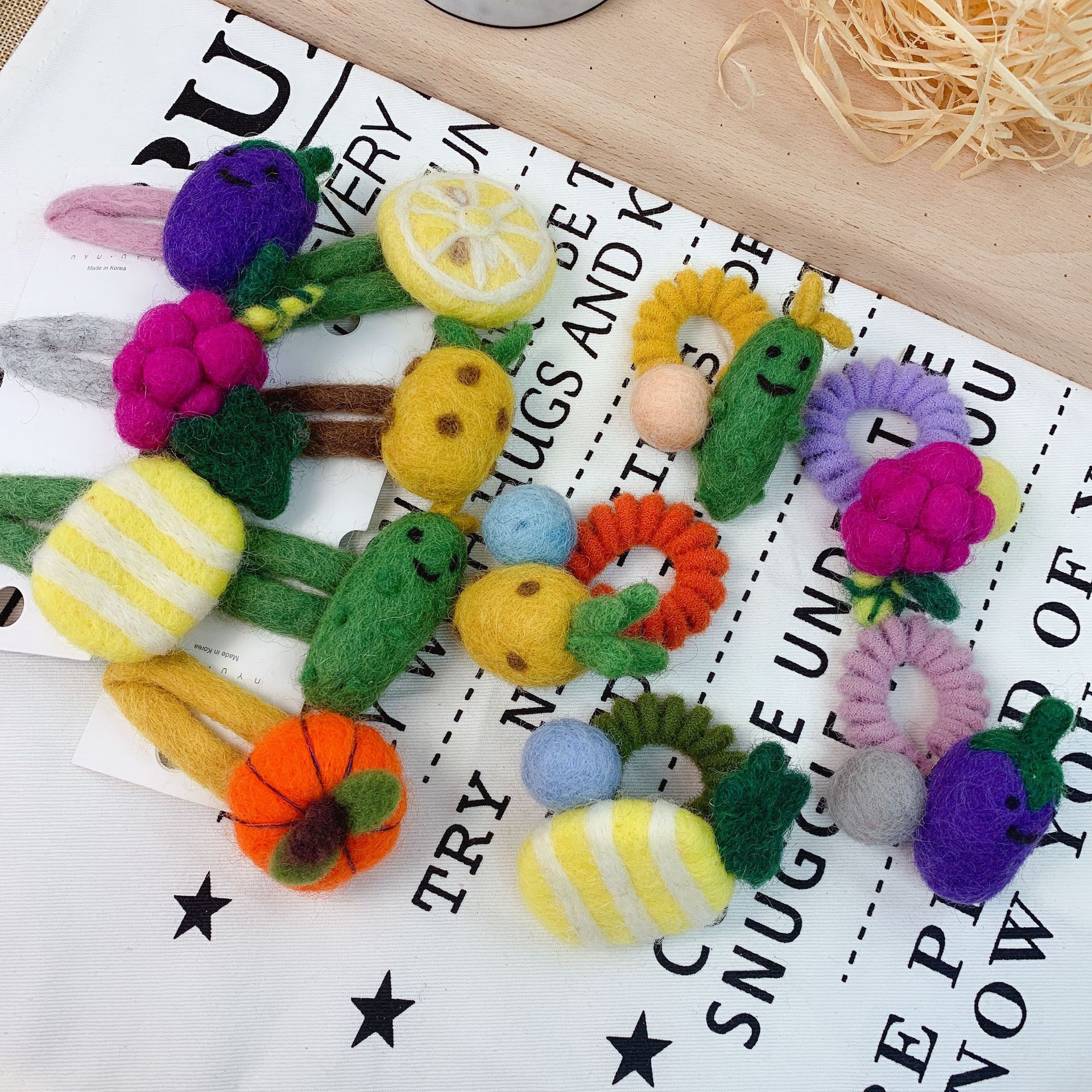 韩国东大门新款韩版秋冬爆款可爱百搭水果系列羊毛毡BB夹电话线