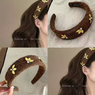 金枝玉叶~美拉德秋冬新款毛呢金枝三花发箍头箍发饰头饰百搭气质