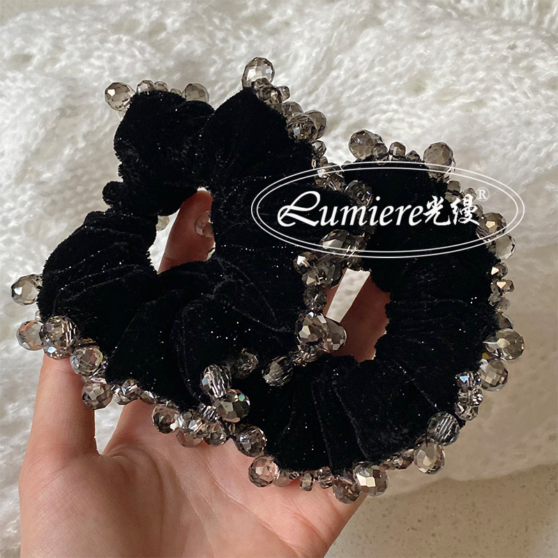 韩国东大门高档细闪黑丝绒水晶镶边发圈气质小香风品质发绳新款女