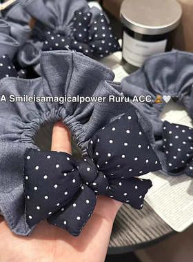 高级小众蓝色波点蝴蝶结木耳边大肠发圈发量多头绳韩国丸子头发绳