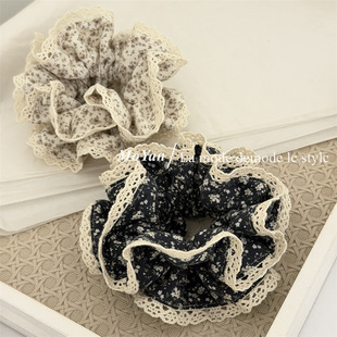 韩国东大门紫色毛线蕾丝边小蛮腰发圈甜美小香风撞色扎马尾发绳女