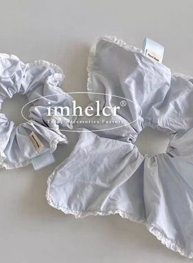 纯欲花边浅蓝色布艺发圈气质小清新甜美大肠圈甜美发绳新款发饰品