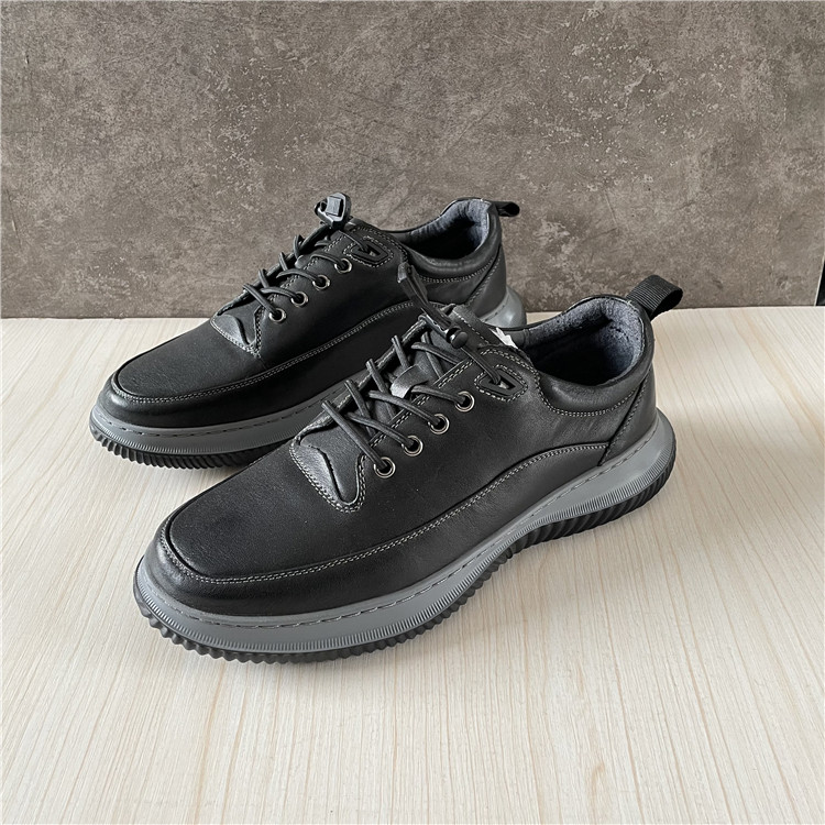 2022春季新款头层牛皮简约青年休闲板鞋松紧带轻便户外韩版男皮鞋