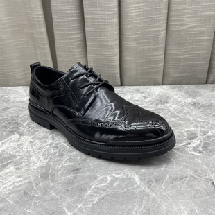 2026春秋新款头层牛皮布洛克系带厚度舒适青年工装通勤黑色皮鞋男
