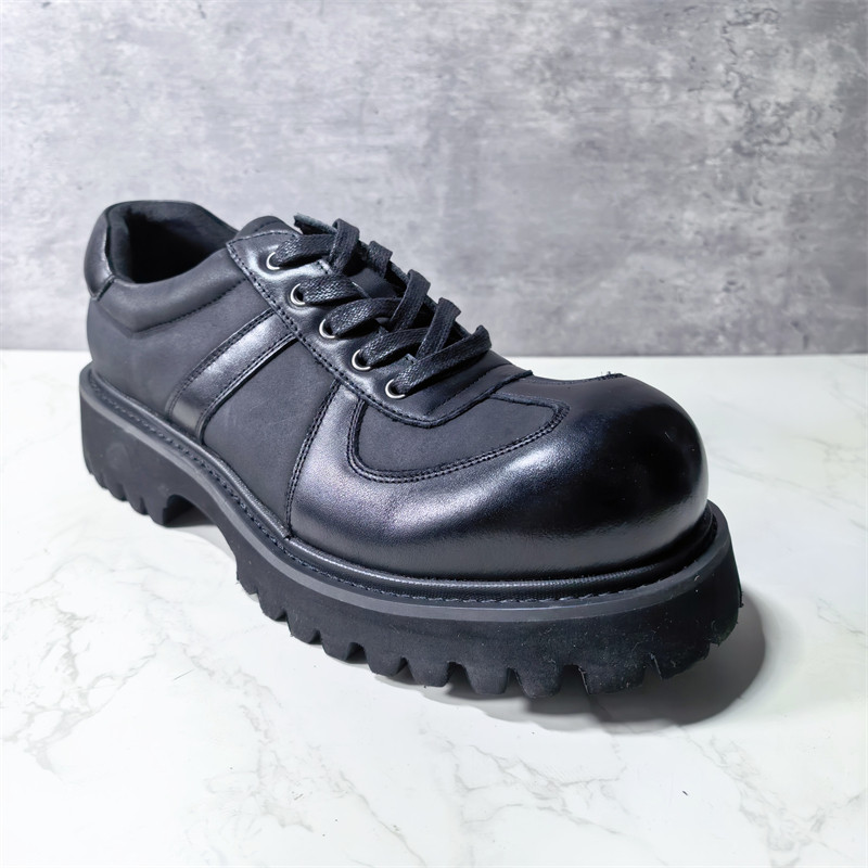2026真皮男鞋厚底中跟休闲皮鞋青年时尚增高鞋黑色圆头系带德比鞋