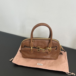 miumiu棕色nappa皮革手提貝殼包斜挎包