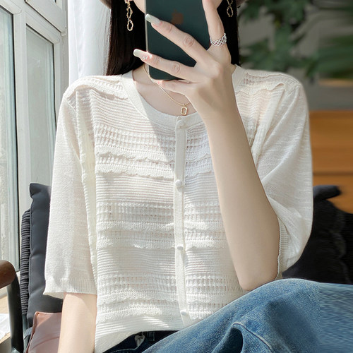 蕾丝时尚短袖t恤女夏季新款打底衫洋气大码女装冰丝针织上衣