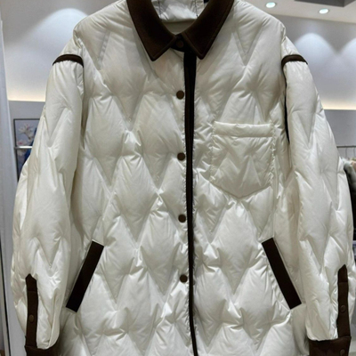 90轻薄羽绒服女2025秋冬新款中长款压胶菱形格衬衫翻领白鸭绒外套