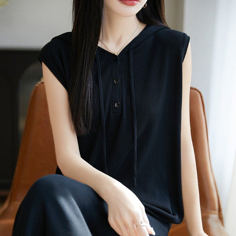 长款无袖帽衫裙子女夏季连衣裙洋气大码女装冰丝针织上衣