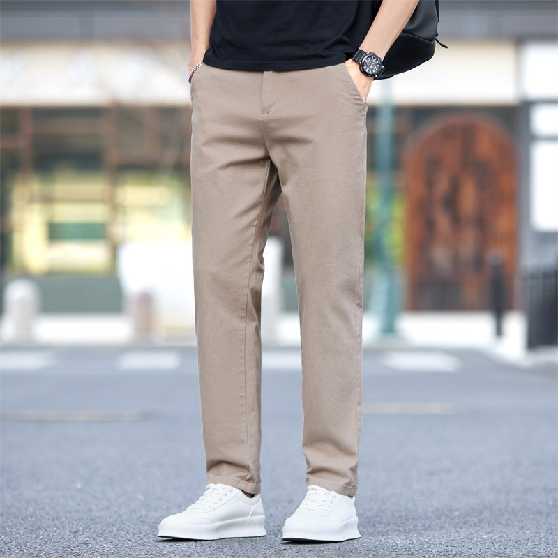 新款男士棉弹长裤子舒适百搭休闲裤小直筒九分裤小个子显高八分裤