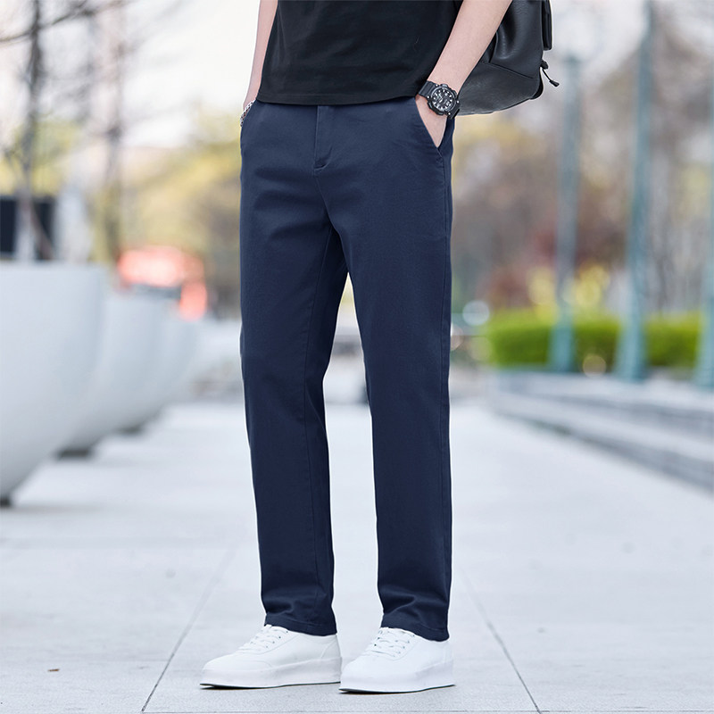 新款男士舒适百搭休闲裤棉弹长裤子小直筒九分裤小个子显高八分裤