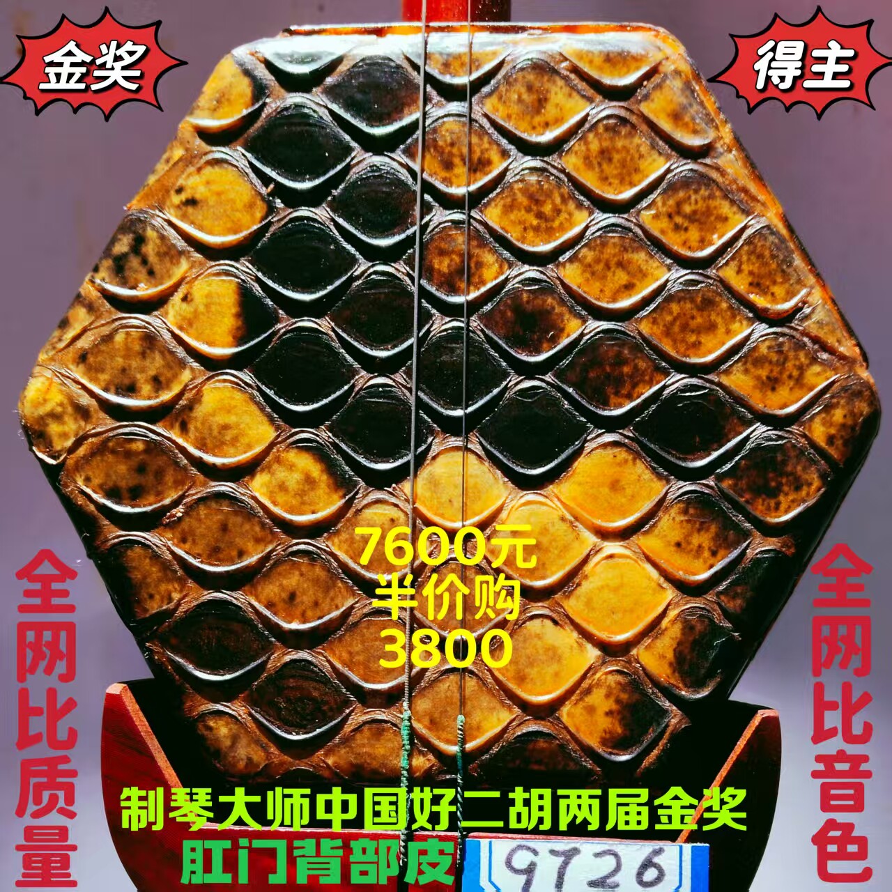 〔十大品牌中国好二胡获金奖〕韵声琴坊五星级明清旧料老红木二胡