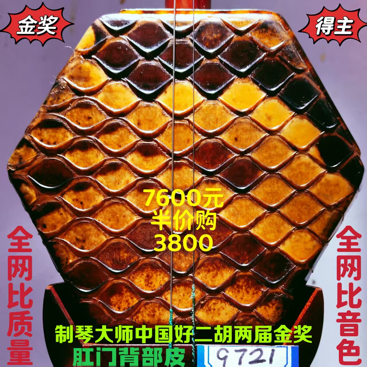〔十大品牌中国好二胡获金奖〕韵声琴坊五星级明清旧料老红木二胡