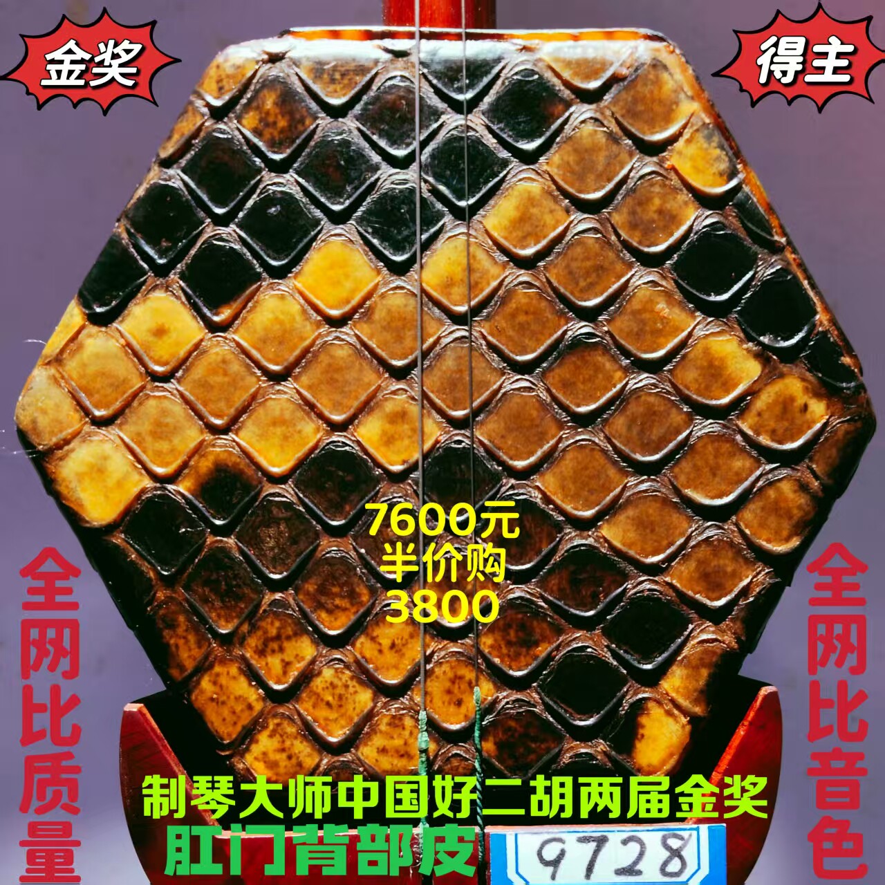 〔十大品牌中国好二胡获金奖〕韵声琴坊五星级明清旧料老红木二胡