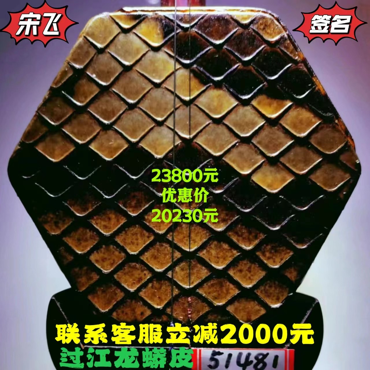 宋飞鉴定签名虎的丘5148金章明清旧料老红木二胡过江龙肛门背部皮