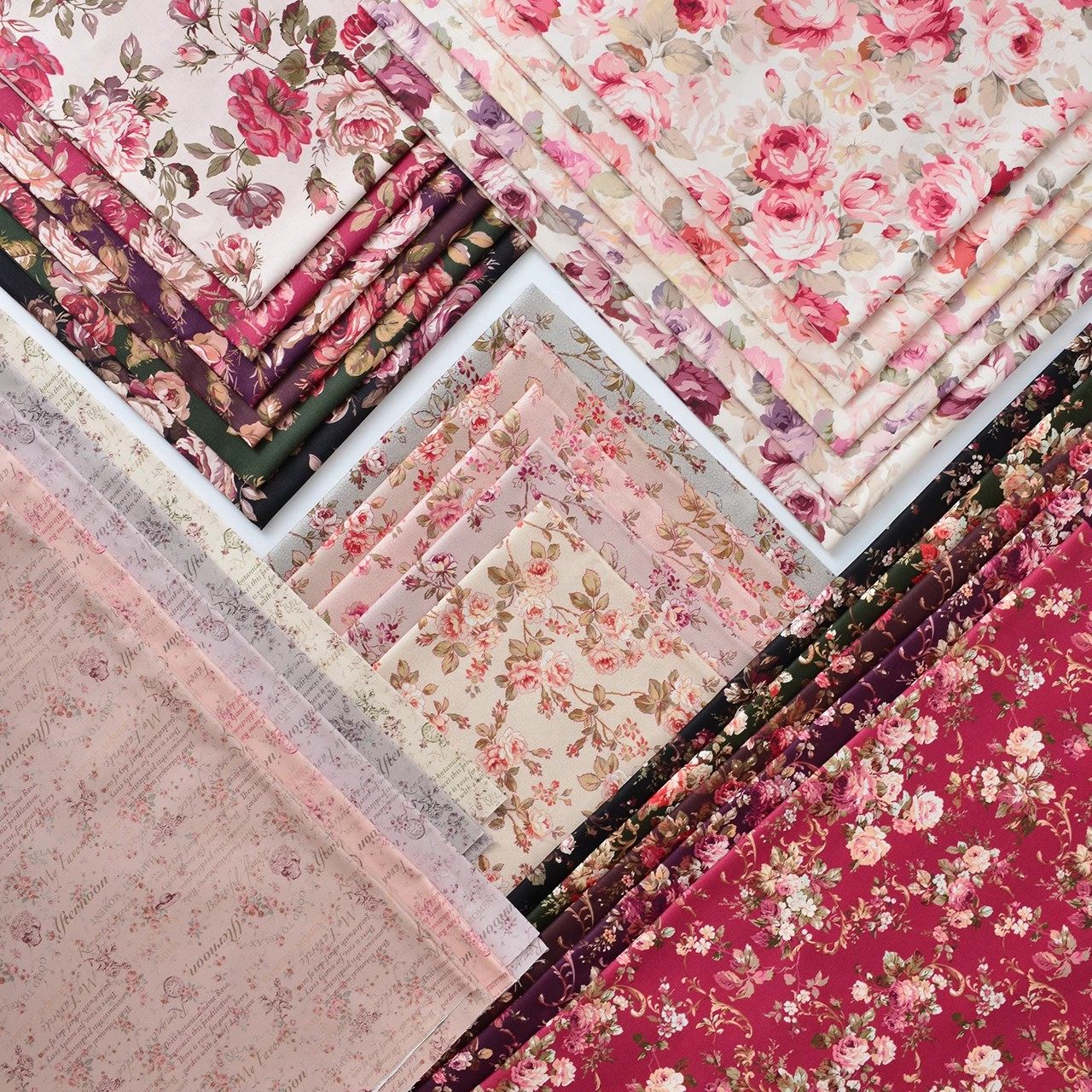 北欧玫瑰套组纯棉料手工拼布布头印花面料床品服装家居服饰棉布料,居家布艺,海绵垫/布料/面料/手工diy,淘宝优惠券,粉丝福利购,淘宝优惠卷