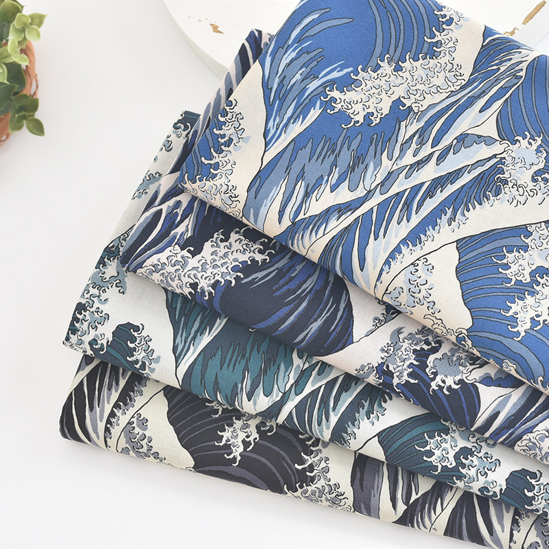 波浪面料神奈川的浪纯棉棉布布料和风青海波古风服装旗袍手工面料